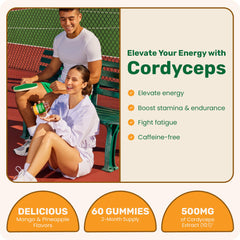 Packaging label highlighting 500mg Cordyceps per gummy