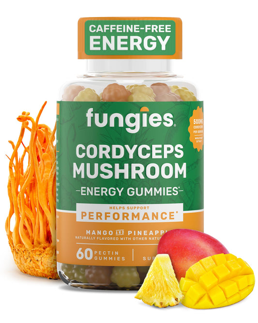 Fungies Cordyceps Gummies bottle with mango and pineapple flavor