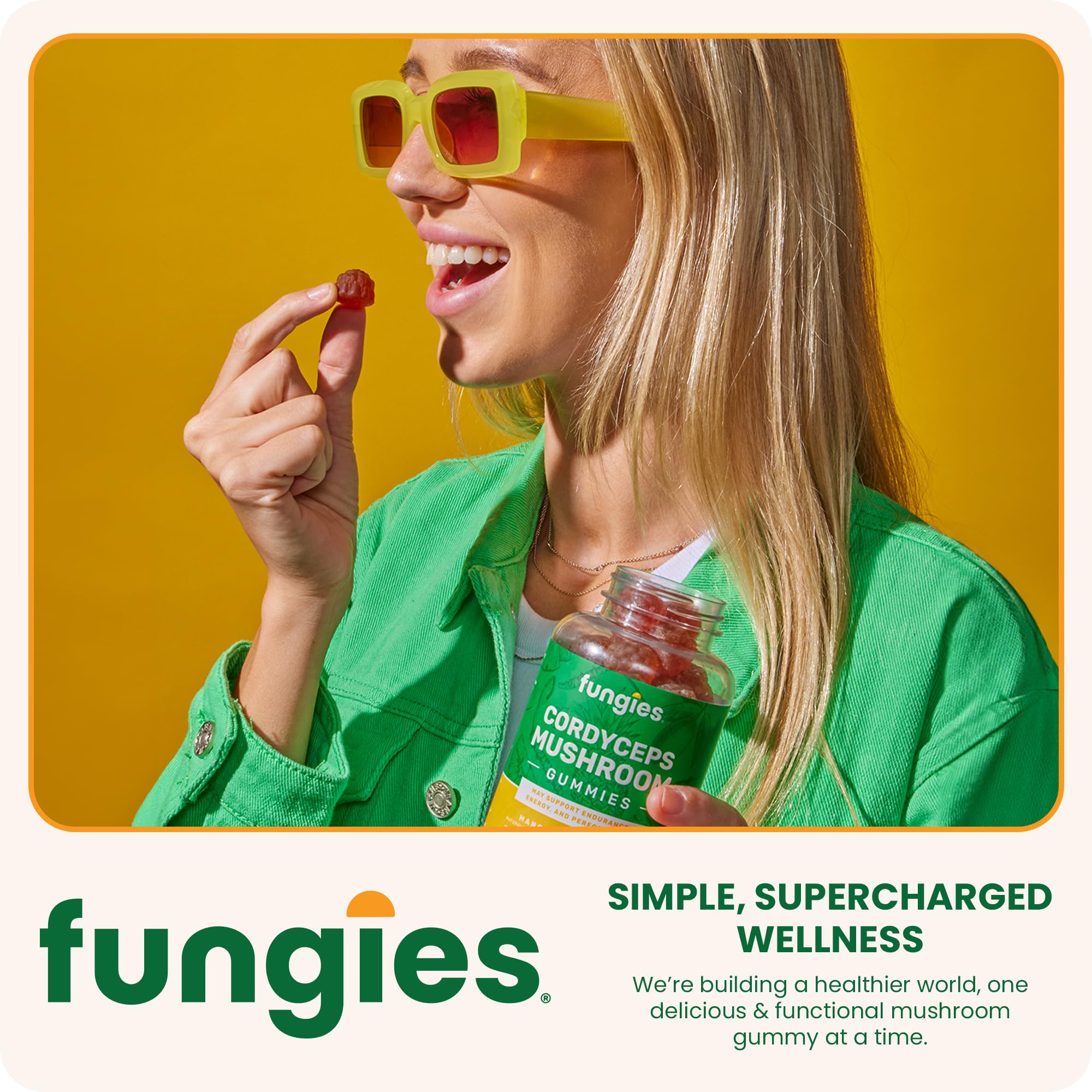 Active adult taking Fungies Cordyceps gummy before a workout