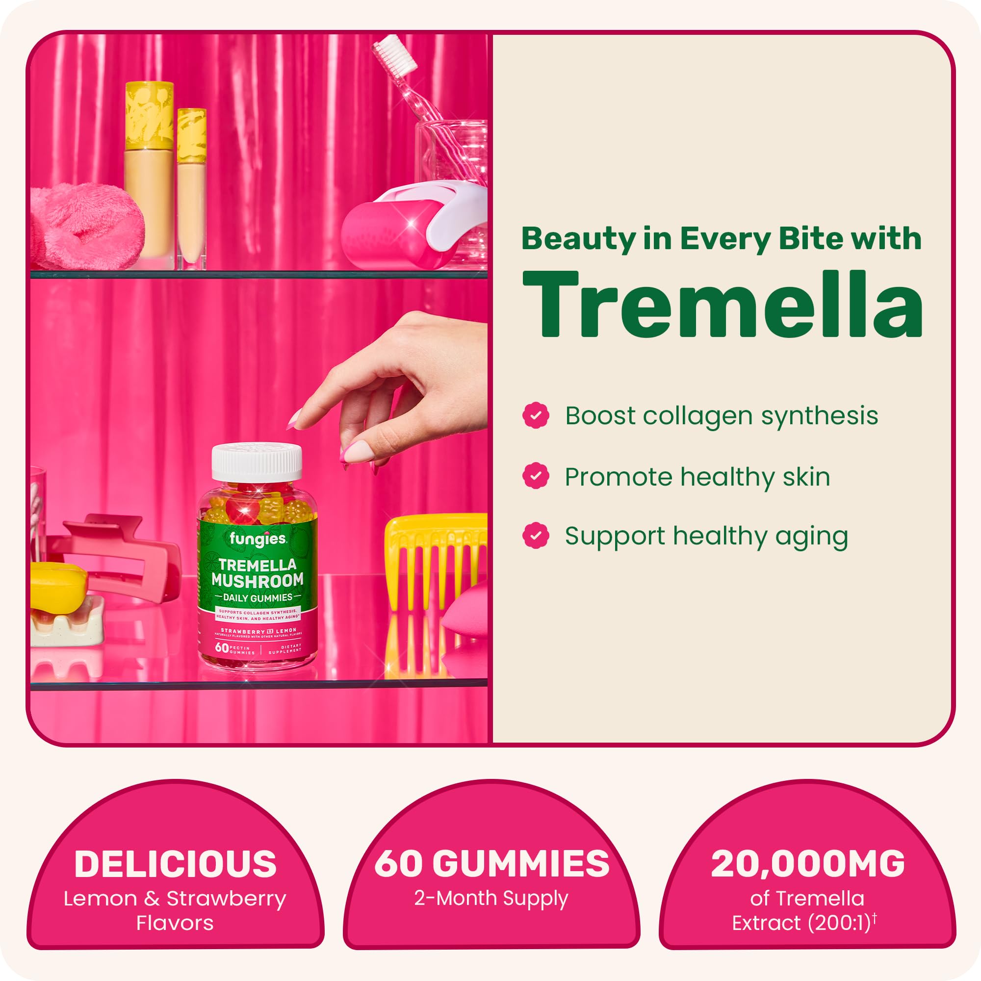 Bottle of Fungies Tremella Mushroom Gummies with 60 servings