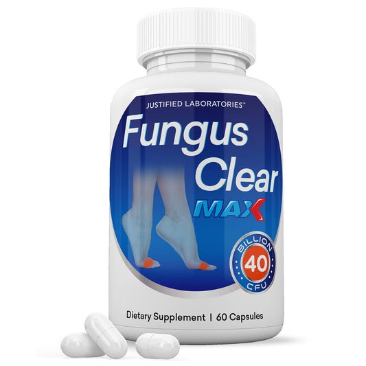 Justified Laboratories Fungus Clear Max Pills bottle showing 40 Billion CFU probiotic