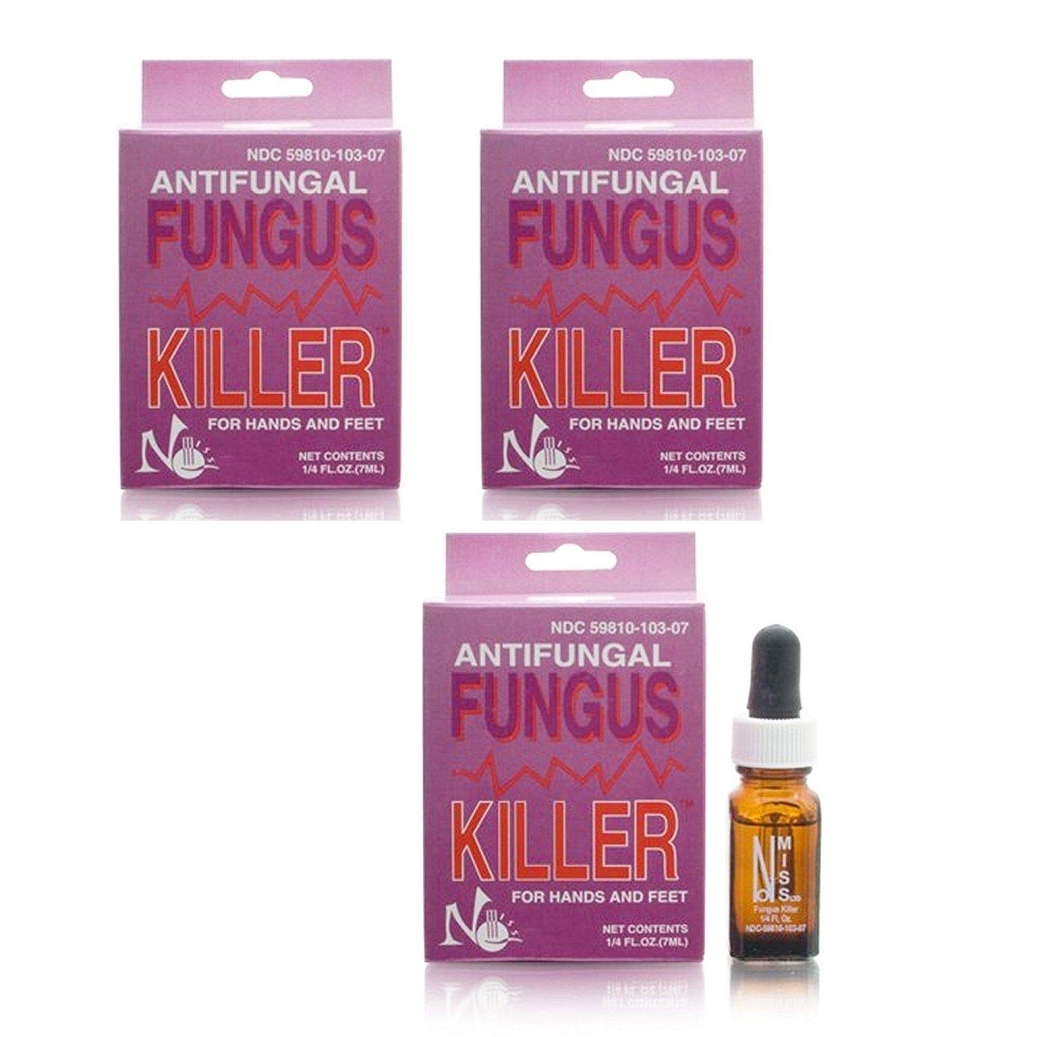 Fungus Killer 1/4 oz bottle in boxed 3-pack with free nail file for nail care.