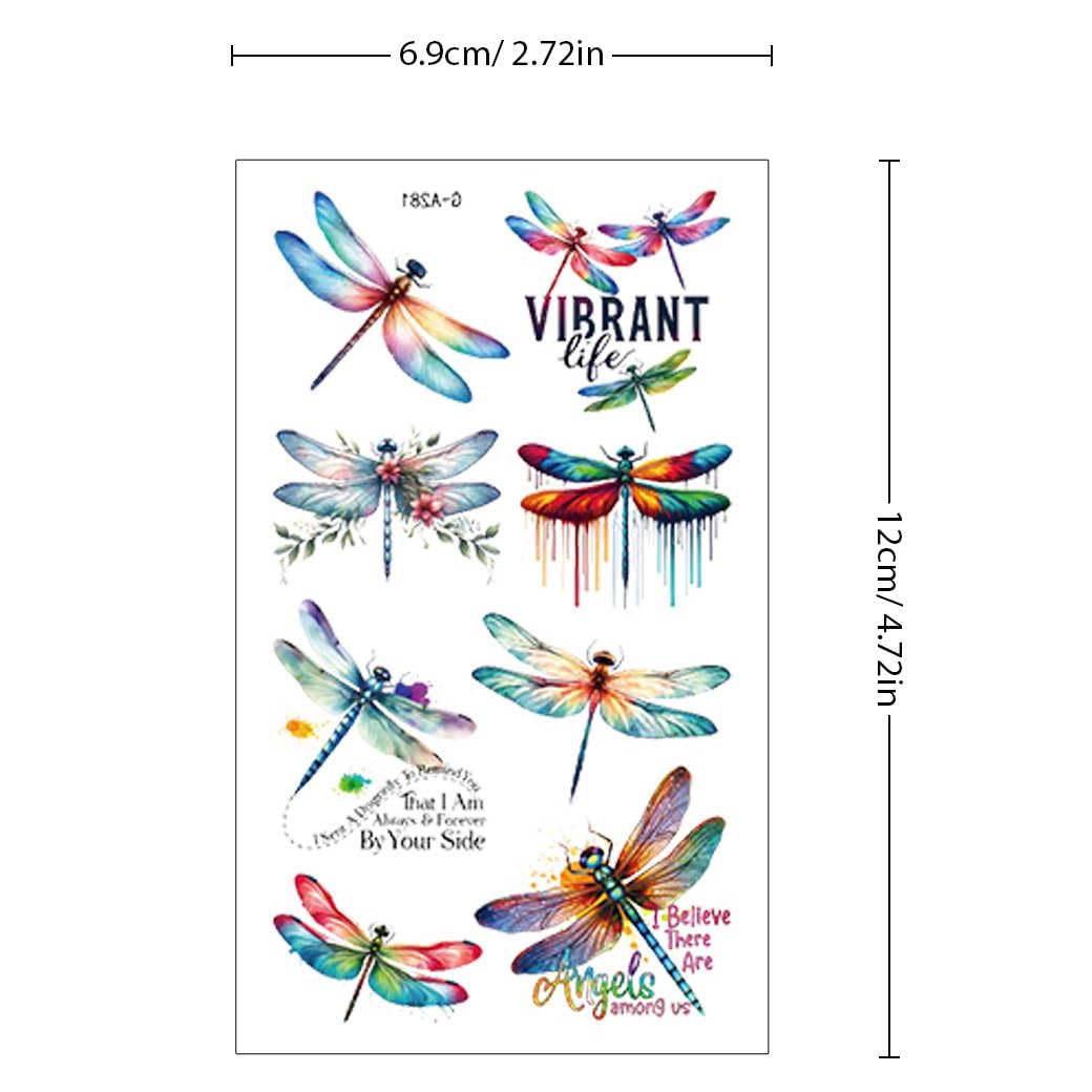 FUNTATTOO Dragonfly tattoos sheet 3 features bold colors ideal for beach parties and events.