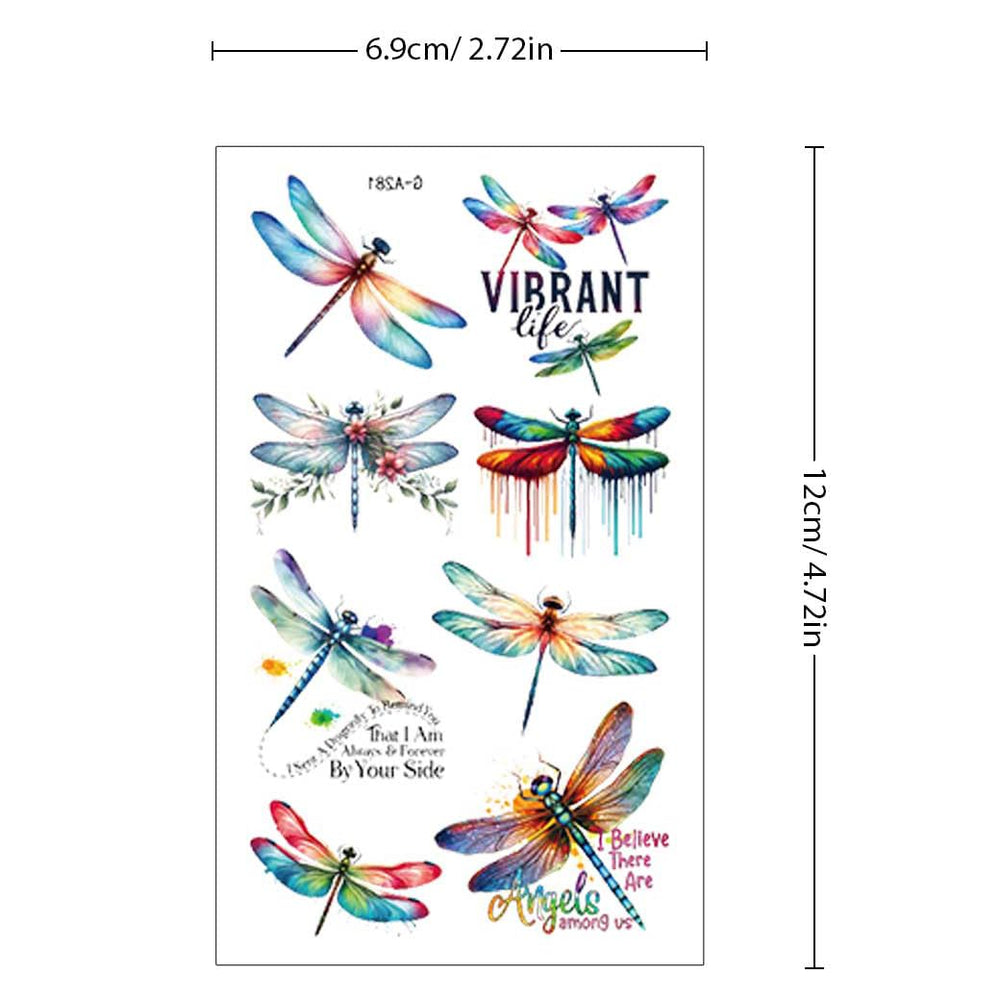 FUNTATTOO Dragonfly tattoos sheet 3 features bold colors ideal for beach parties and events.