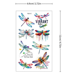 FUNTATTOO Dragonfly tattoos sheet 3 features bold colors ideal for beach parties and events.