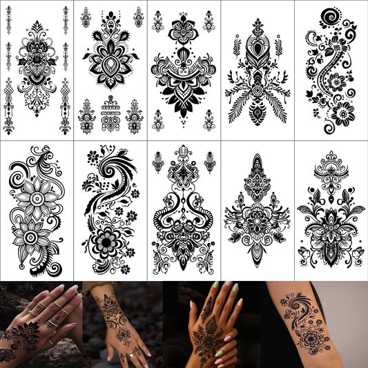 FUNTATTOO black henna stencil sheets with floral patterns for easy temporary body art