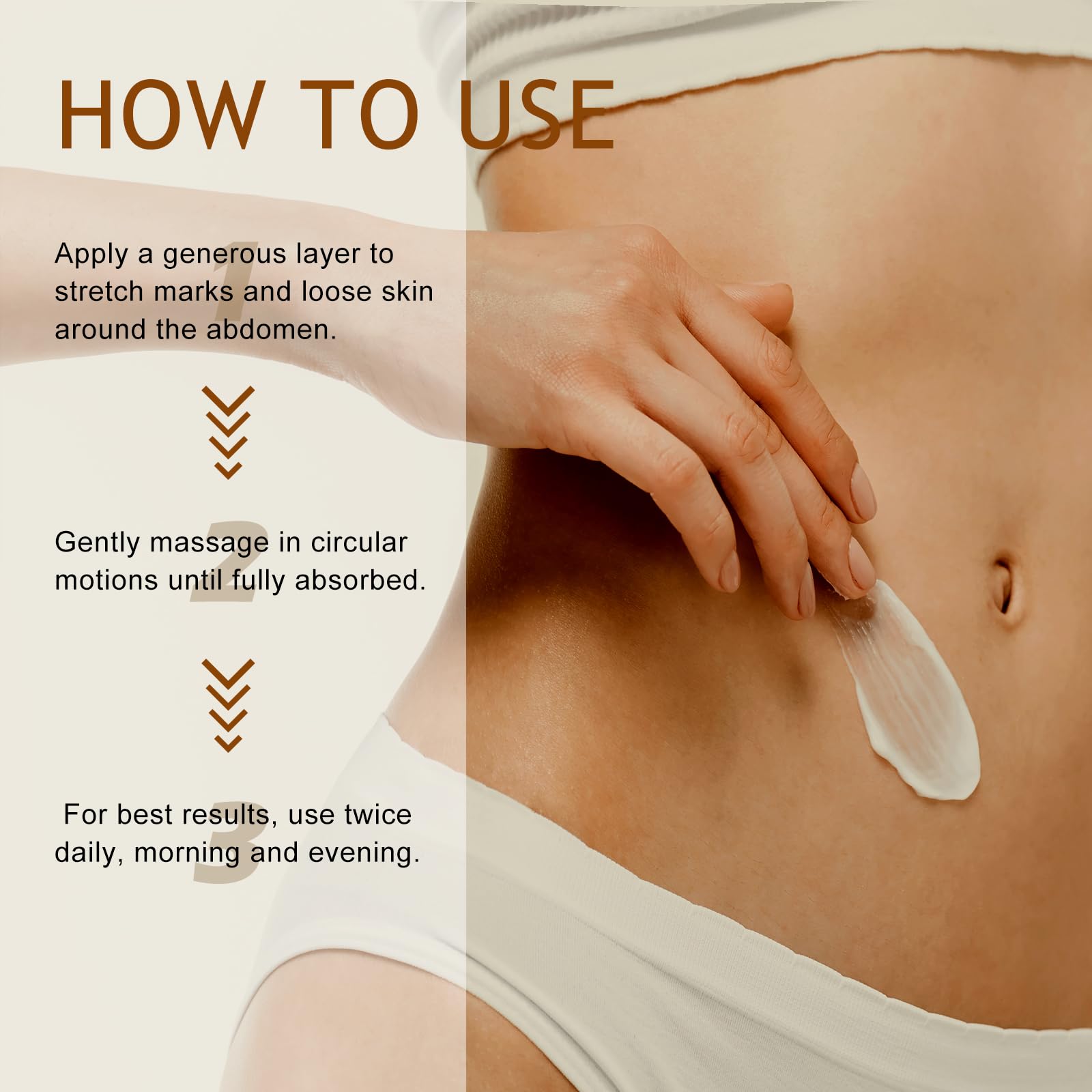 Fuputo B Flat Belly Firming Cream being applied on thigh for targeted smoothing