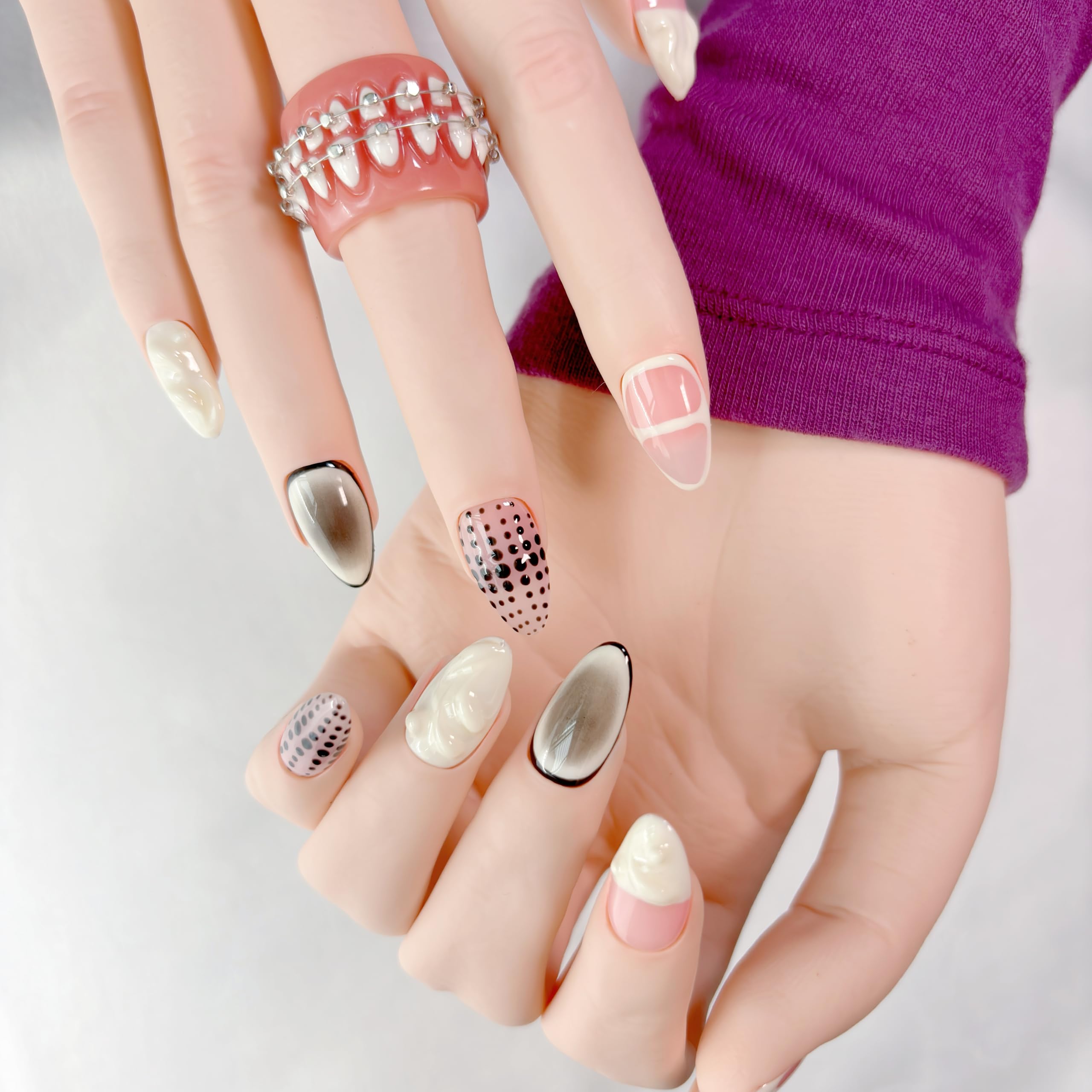 FURNUNUBI geometric ombre nails with subtle dots for chic depth