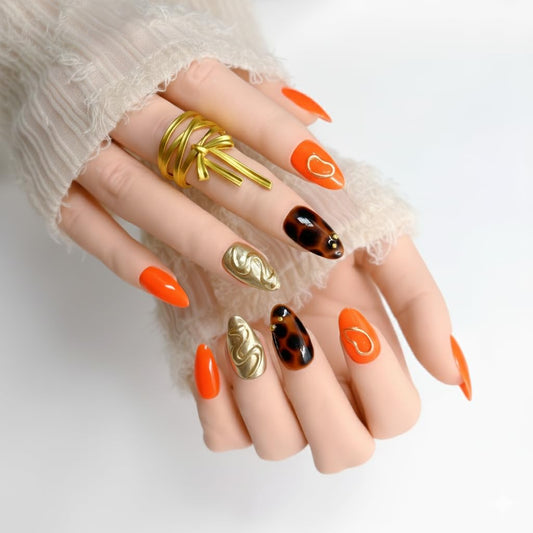 FURNUNUBI metallic gold almond press-on nails add luxe shine