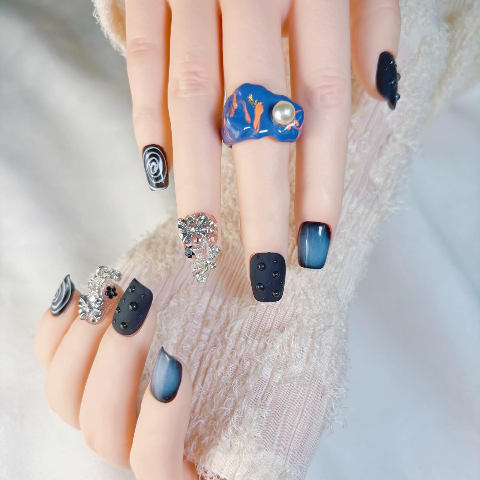 FURNUNUBI press-on nails with 3D charms design offer quick, durable style.