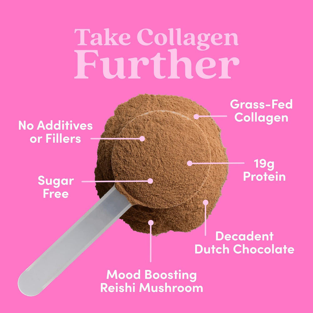 Close-up of chocolate collagen powder texture