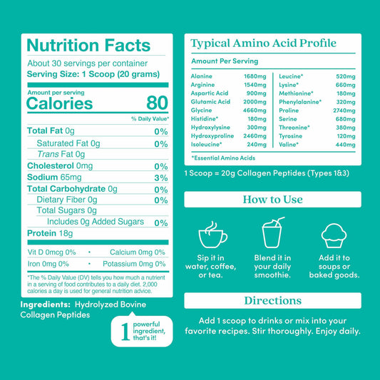 Grass-fed pasture-raised hydrolyzed collagen powder scoop