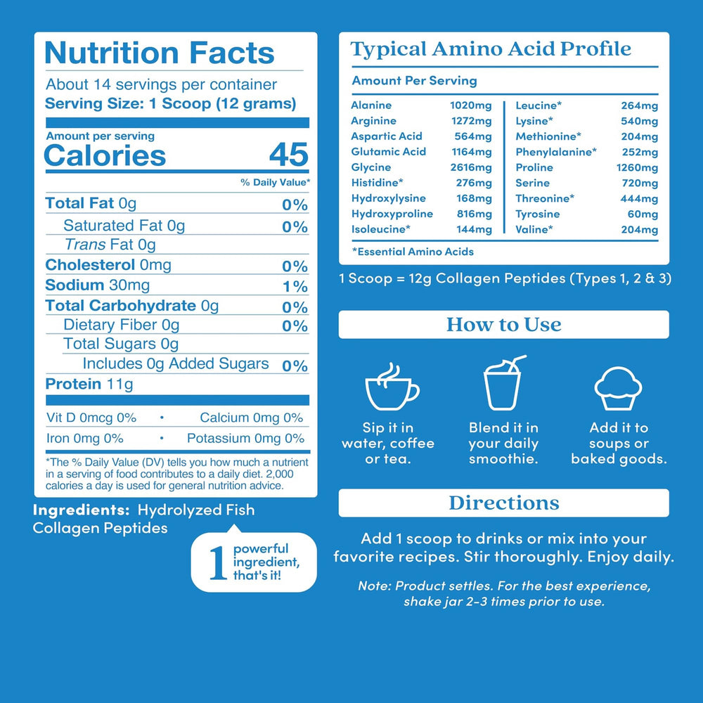 Label showing sustainably sourced marine collagen