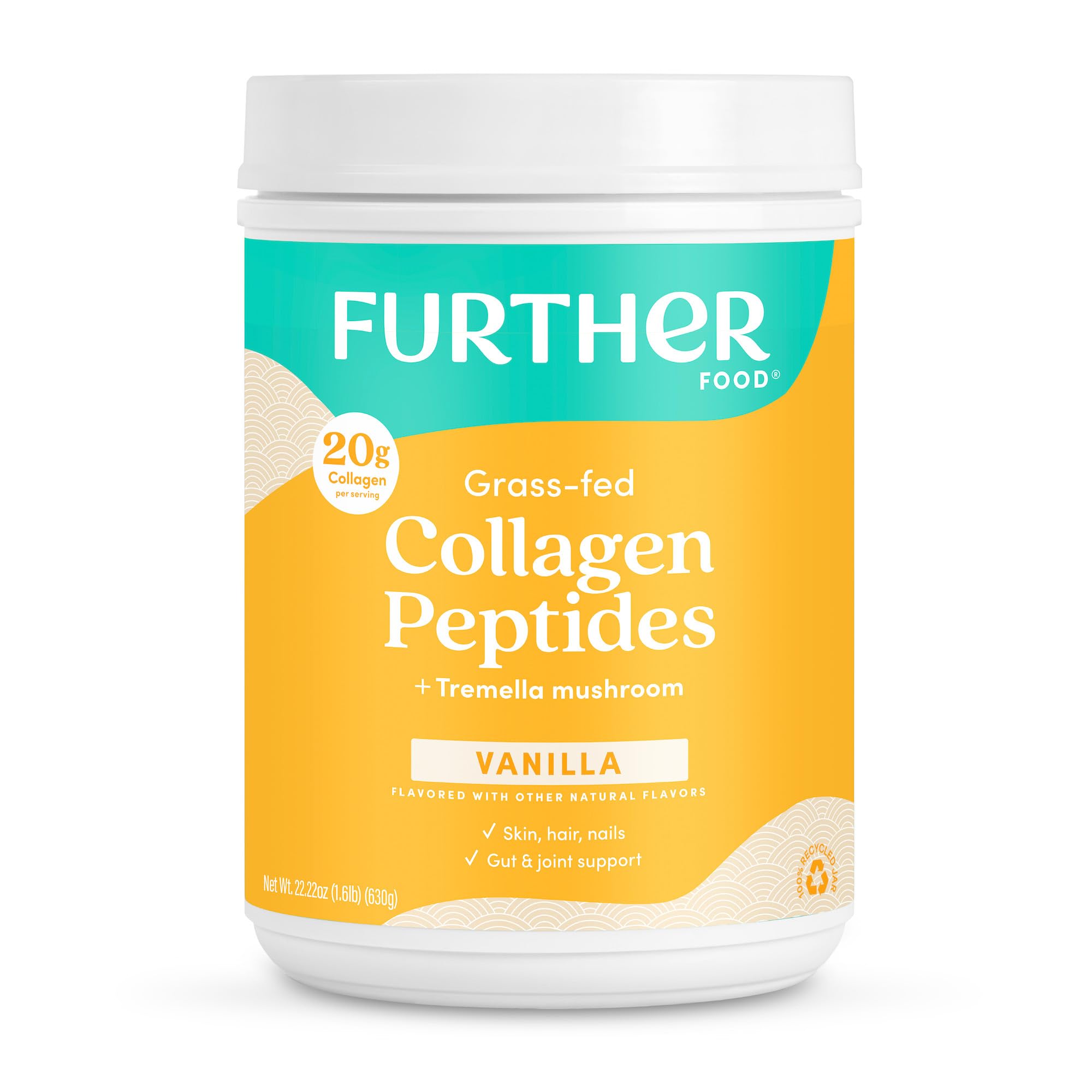 Front view of Further Food Vanilla Collagen Peptides 22.22 oz jar