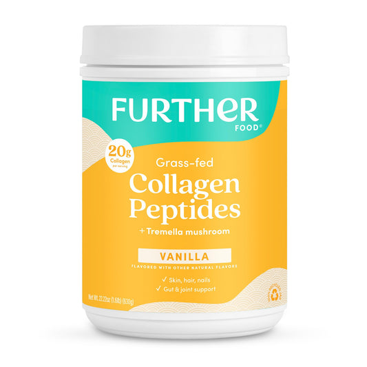 Front view of Further Food Vanilla Collagen Peptides 22.22 oz jar