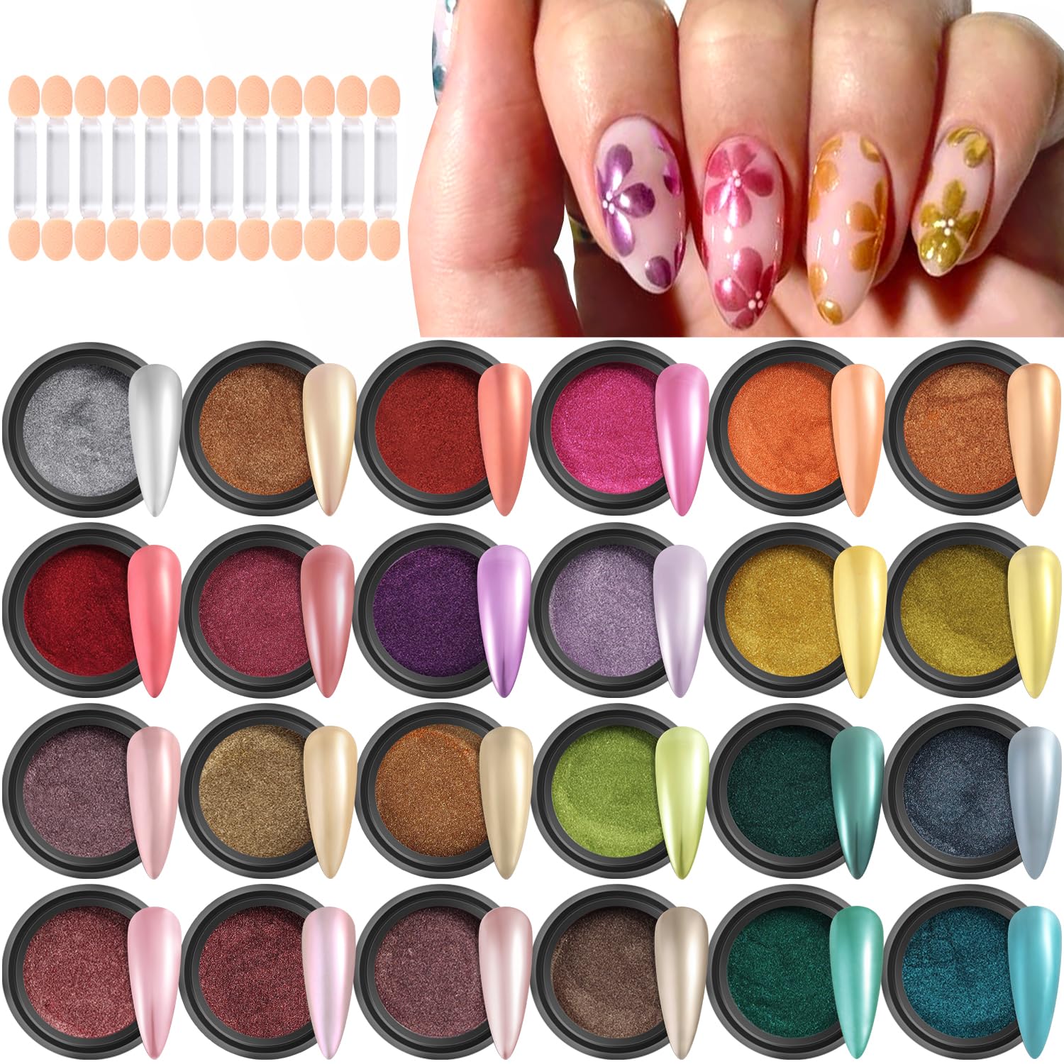 Furtherpretty chrome powder kit 24 colors swatches for vibrant mirror nails