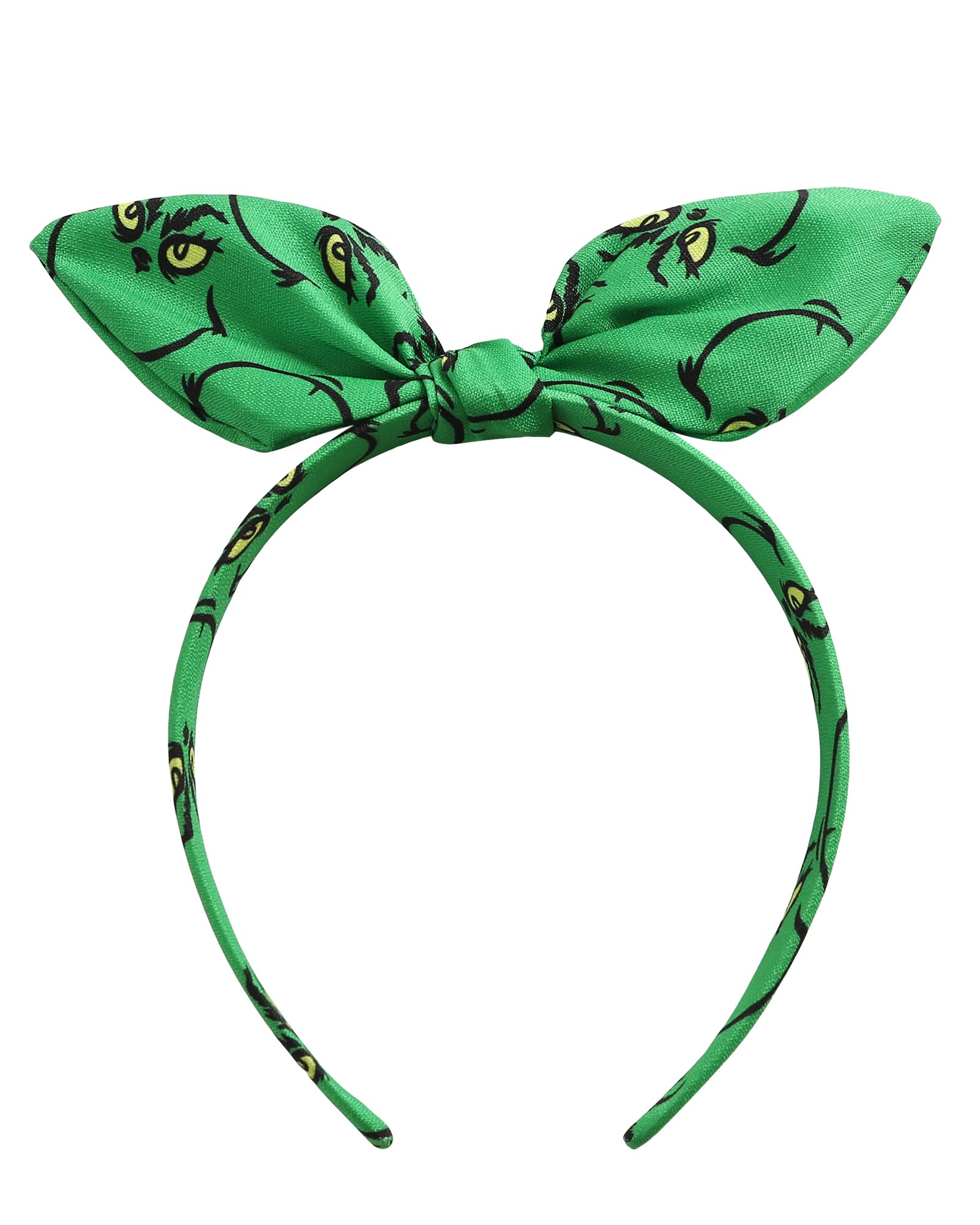 Furutonhe Christmas knotted bow headband in green worn with festive outfit