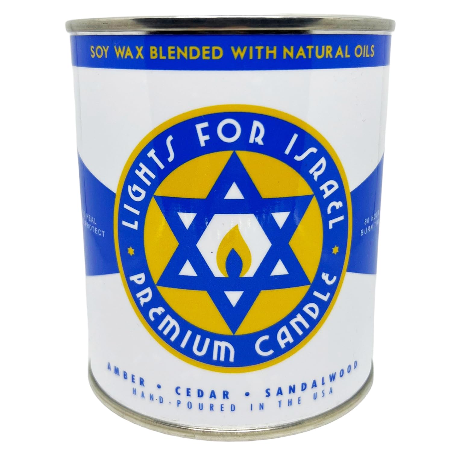 Long-burning one-pint Fury Bros. candle in a vintage oil-can style