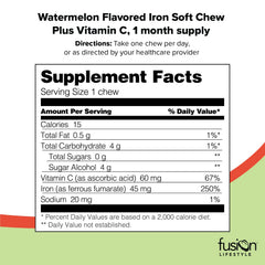 Packaging for Fusion Lifestyle Iron Soft Chews watermelon flavor