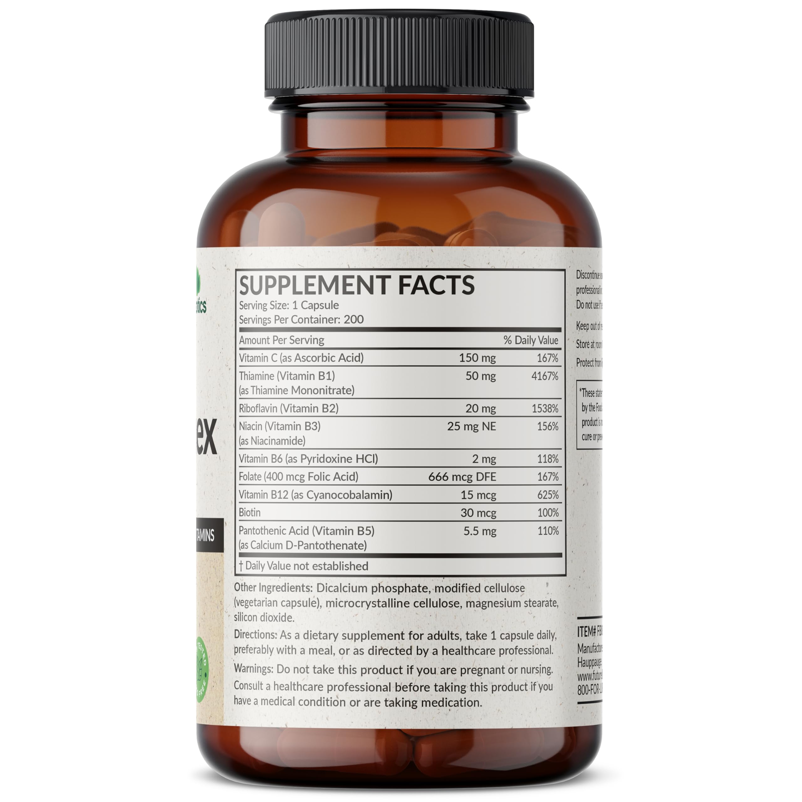 Close-up of Futurebiotics B-Complex with Vitamin C label