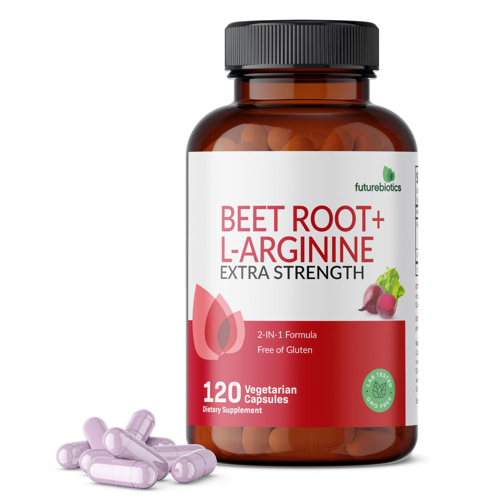 Bottle of Futurebiotics Beet Root + L-Arginine 120 vegetarian capsules