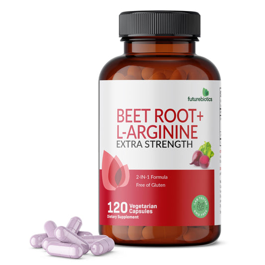 Bottle of Futurebiotics Beet Root + L-Arginine 120 vegetarian capsules