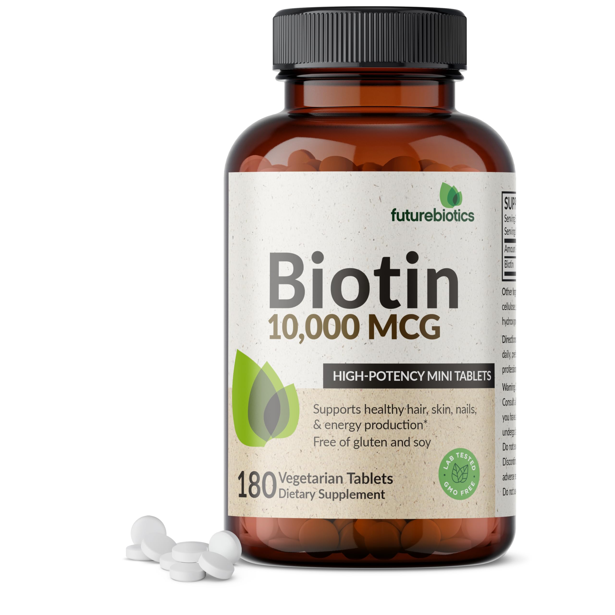 Front view of Futurebiotics Biotin 10,000 mcg bottle