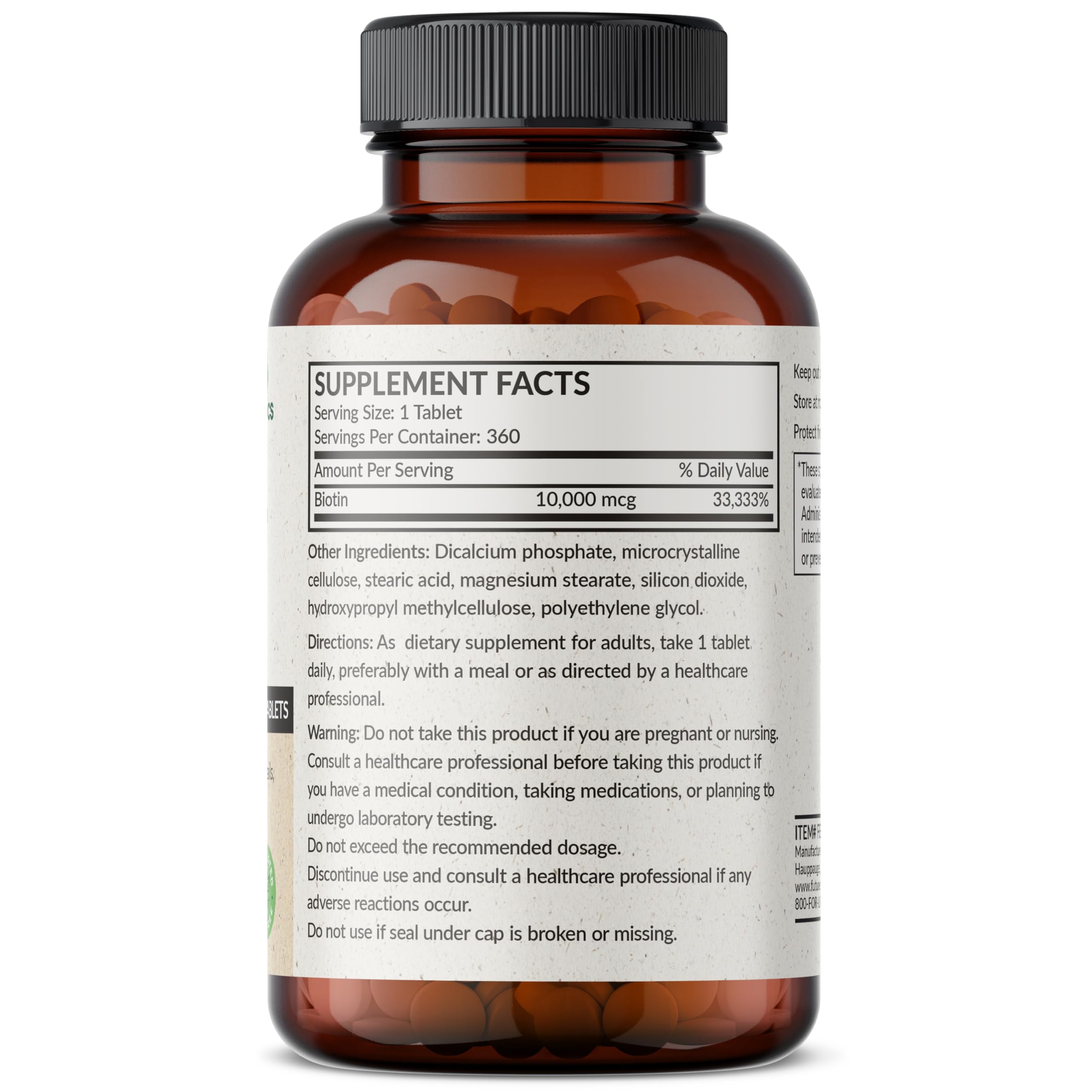 Close-up of Futurebiotics Biotin bottle label