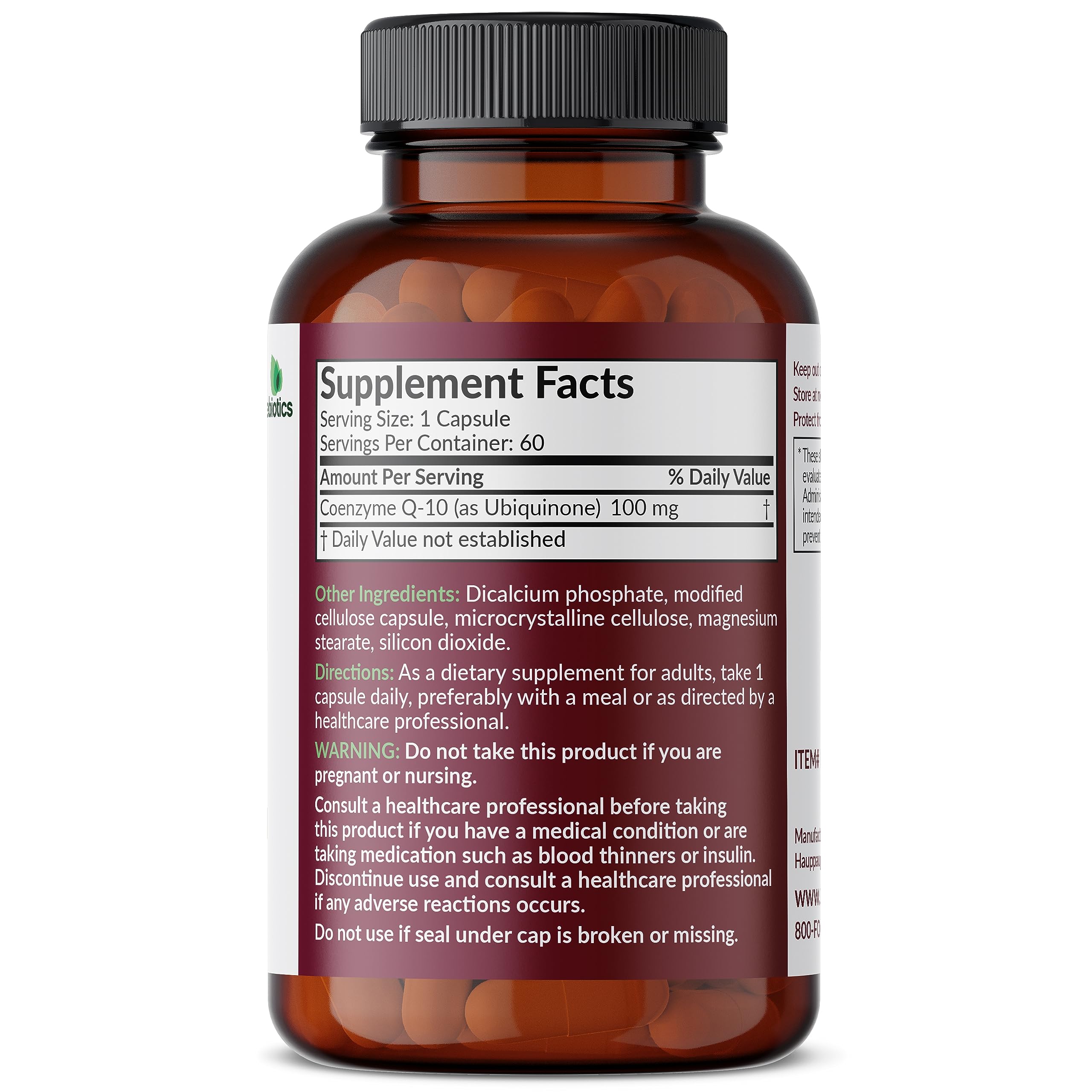 Close-up of Futurebiotics CoQ10 100 mg capsule
