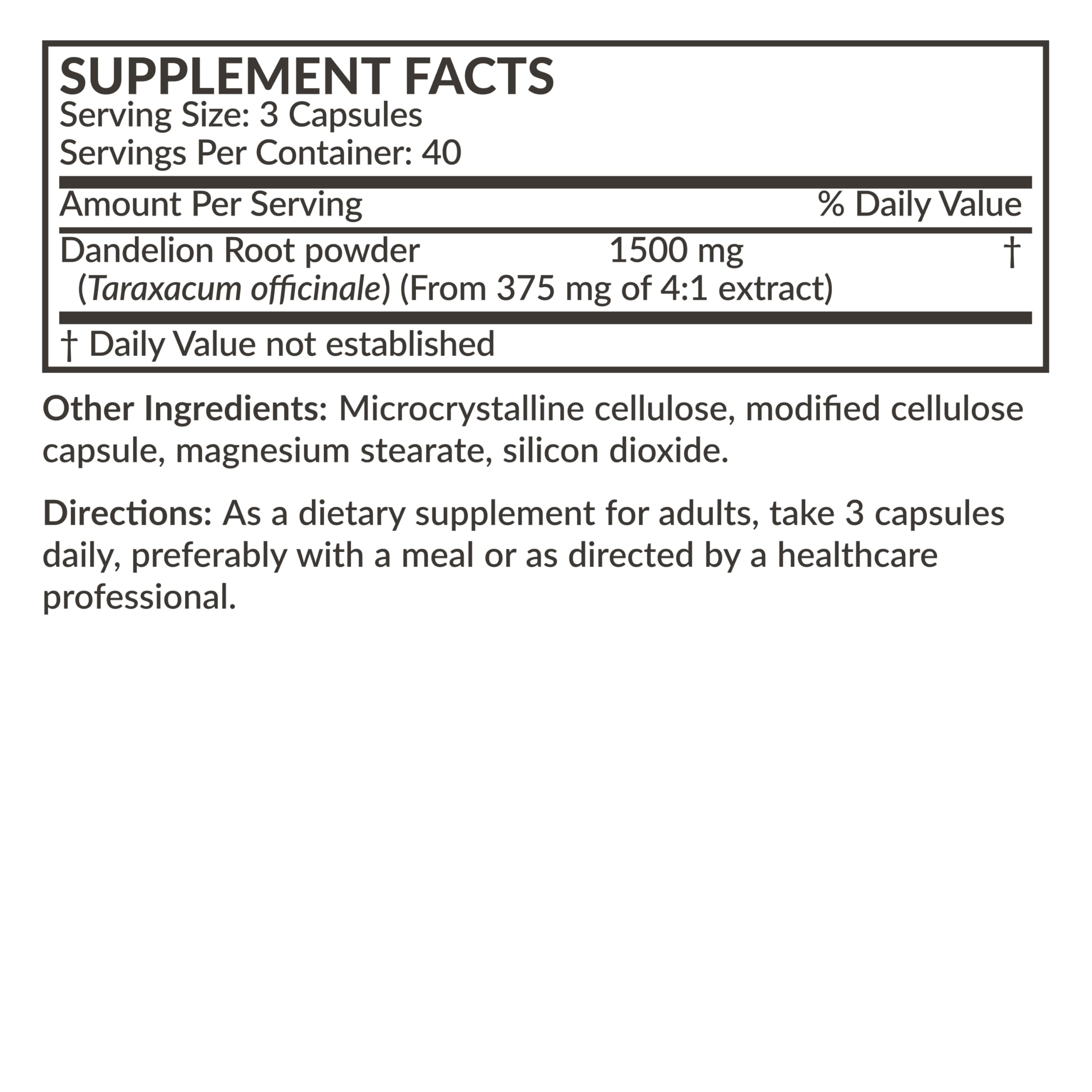 Front and back packaging of Futurebiotics Dandelion Root bottle