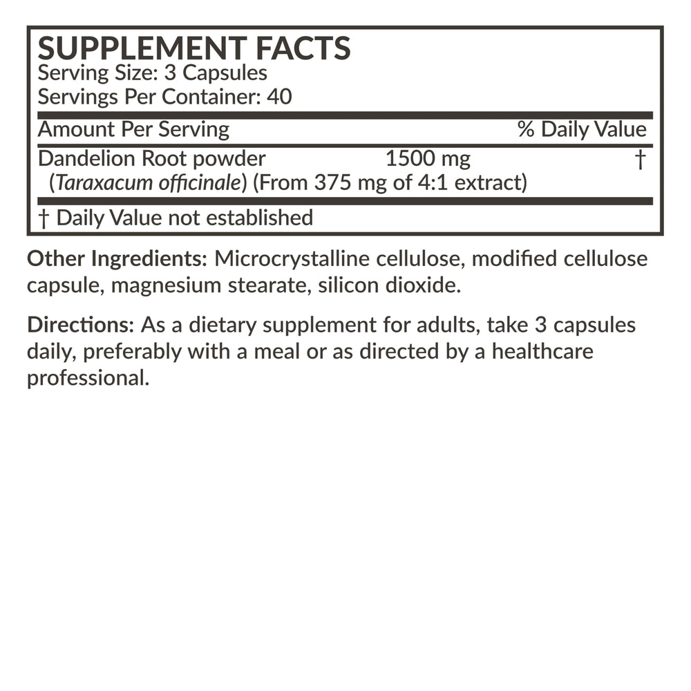 Front and back packaging of Futurebiotics Dandelion Root bottle