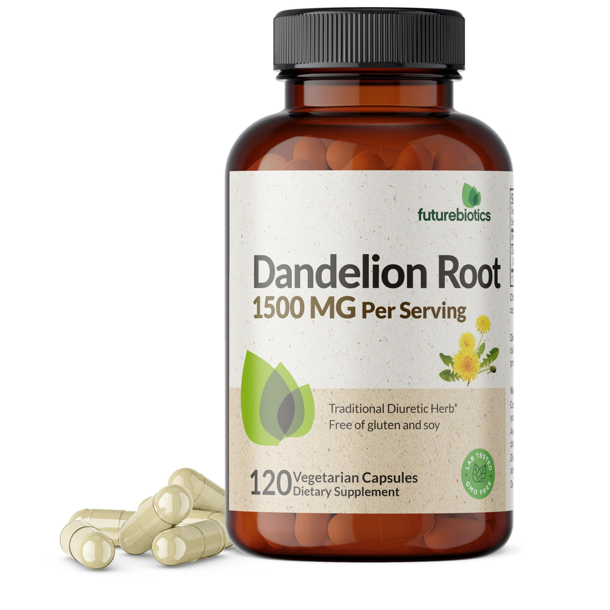 Bottle of Futurebiotics Dandelion Root 1500 MG Vegetarian Capsules
