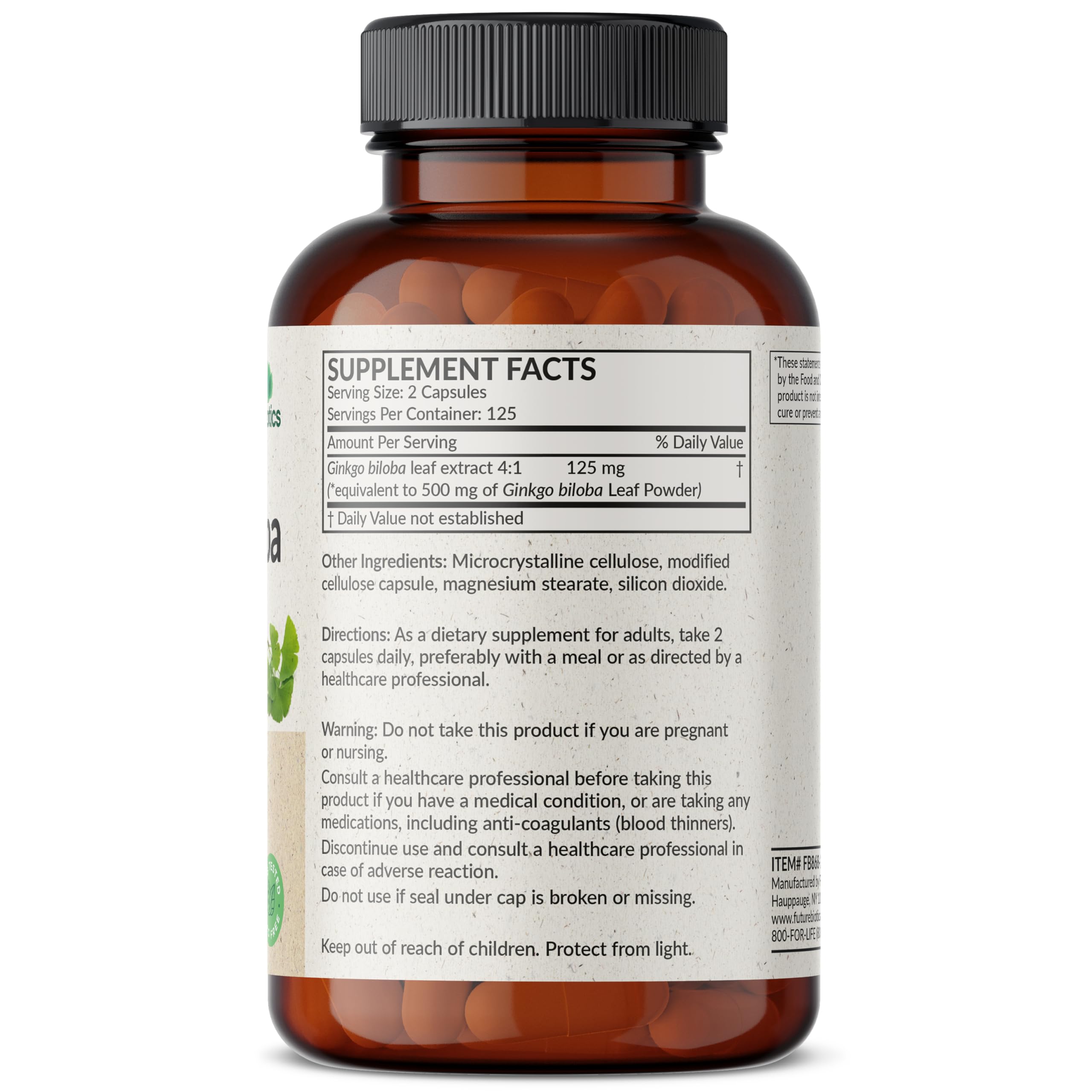 Close-up of FutureBiotics Ginkgo Biloba bottle