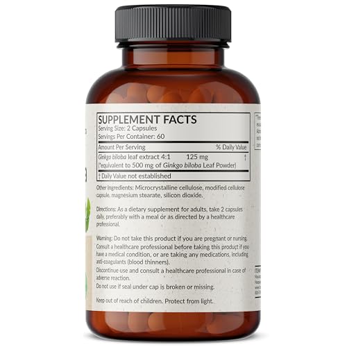 Ginkgo Biloba leaf extract 500 mg equivalent per serving label