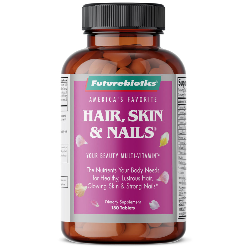 Graphic showing glowing skin, healthy hair and strong nails