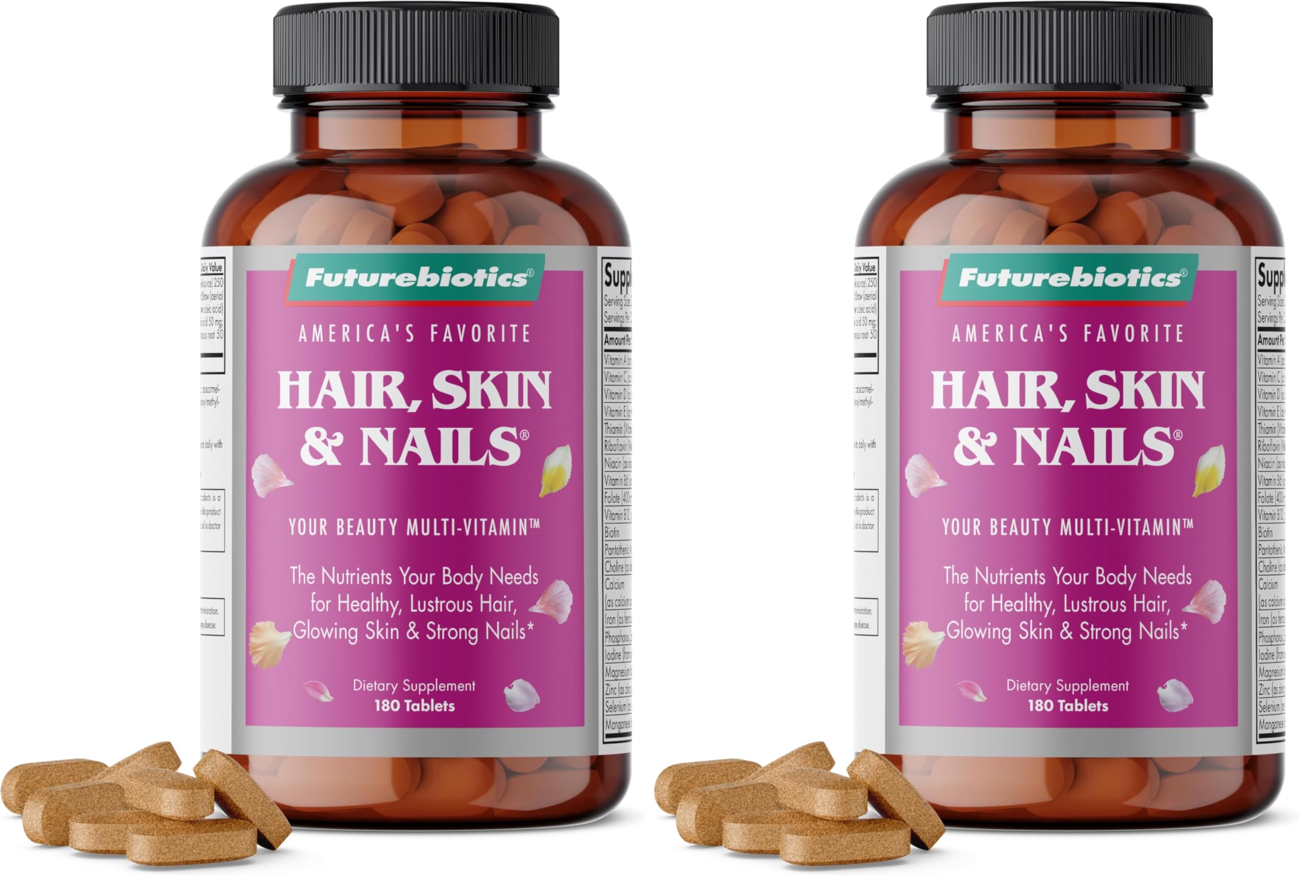 Front view of Futurebiotics Hair, Skin & Nails beauty multivitamin 2-pack bottle