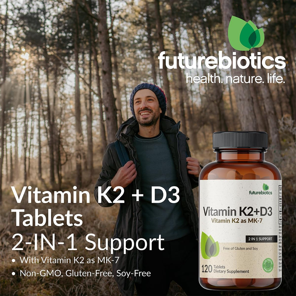 Front label of Futurebiotics K2+D3 120-tablet bottle