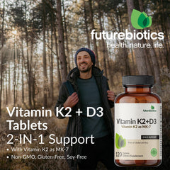 Front label of Futurebiotics K2+D3 120-tablet bottle