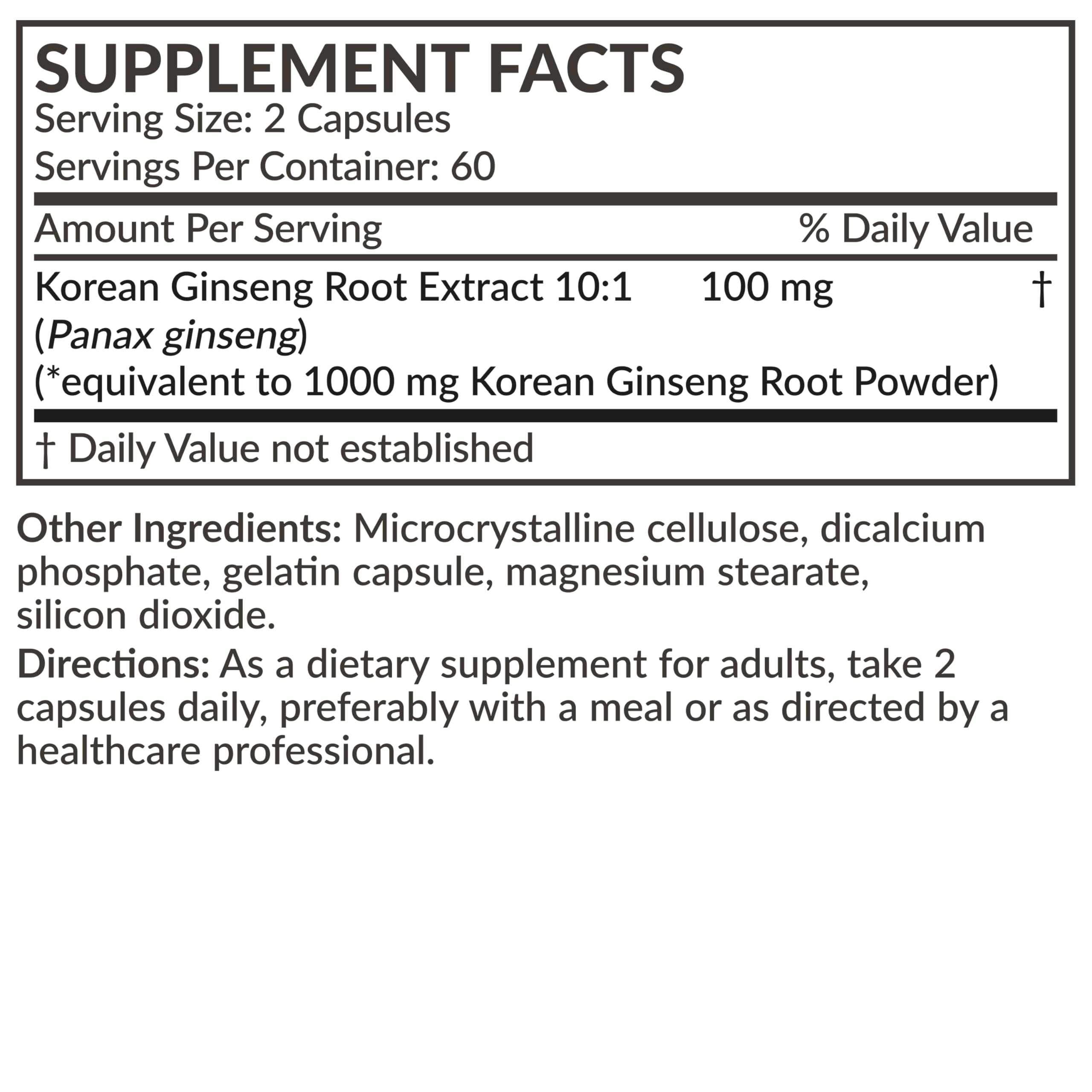 Serving size 1000 mg Panax Ginseng per capsule label