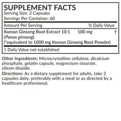 Serving size 1000 mg Panax Ginseng per capsule label