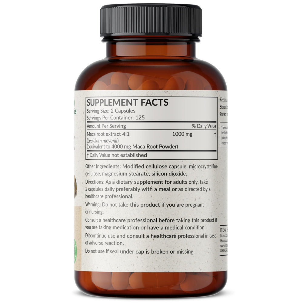Close-up of Futurebiotics Maca Root Extra Strength bottle on white