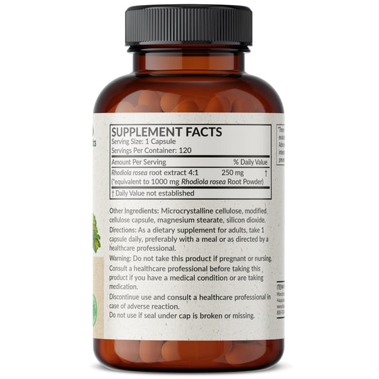 Close-up of Rhodiola Rosea 1000 mg vegetarian capsule (4:1 extract)