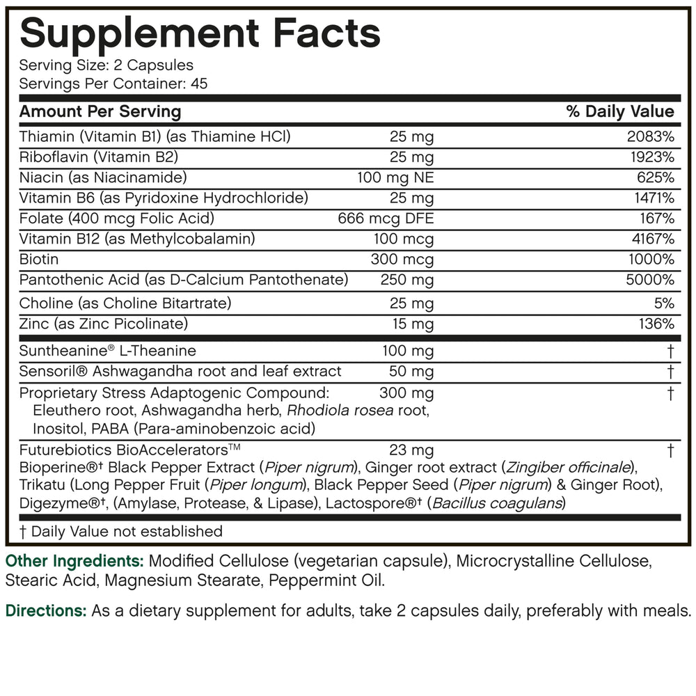 Close up of Futurebiotics StressAssist packaging 90 capsules