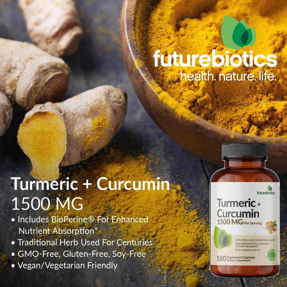 Supplement facts label of Futurebiotics Turmeric + Curcumin