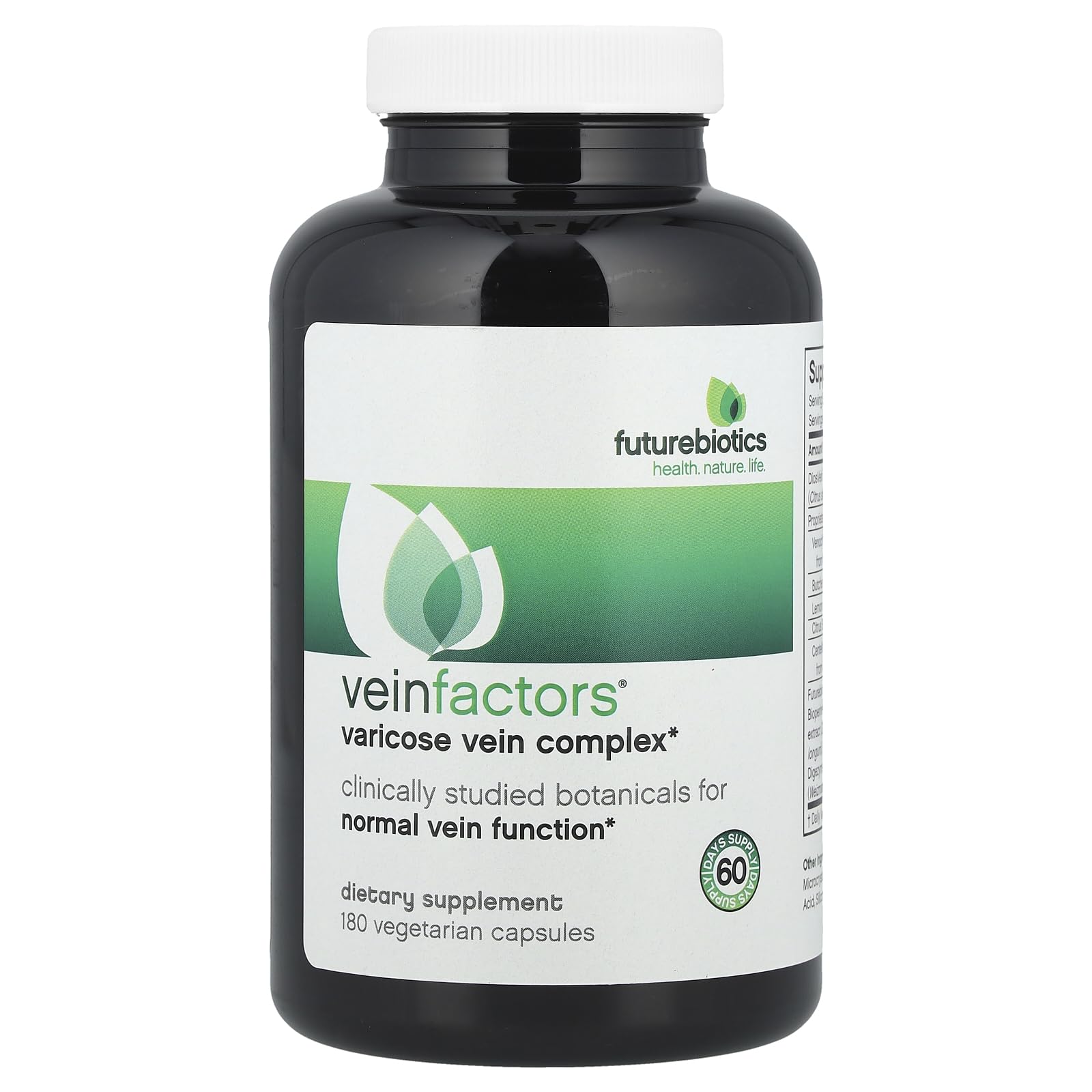 Futurebiotics VeinFactors bottle and label – 180 Vegetarian Capsules