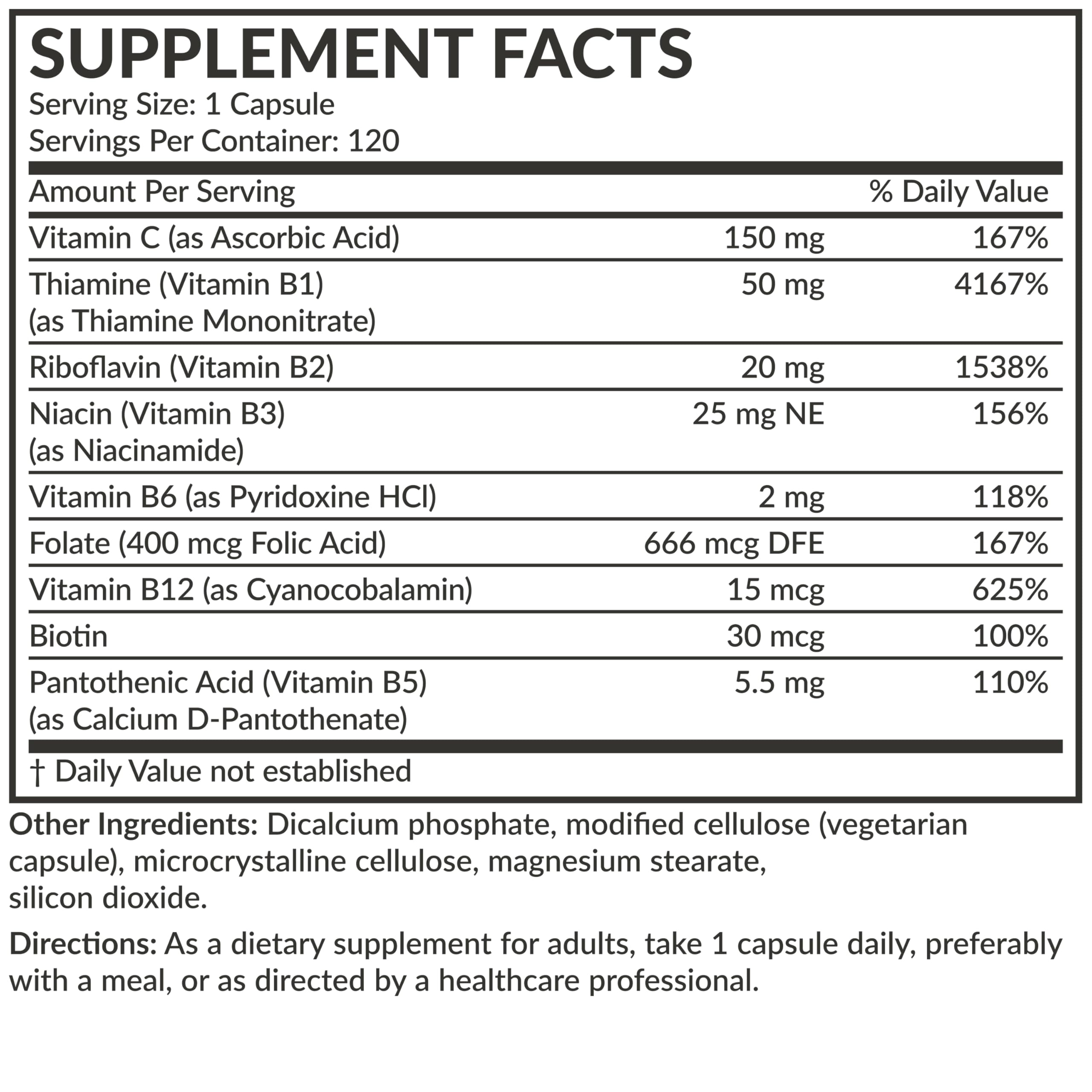 Bottle front label showing 120 vegetarian capsules