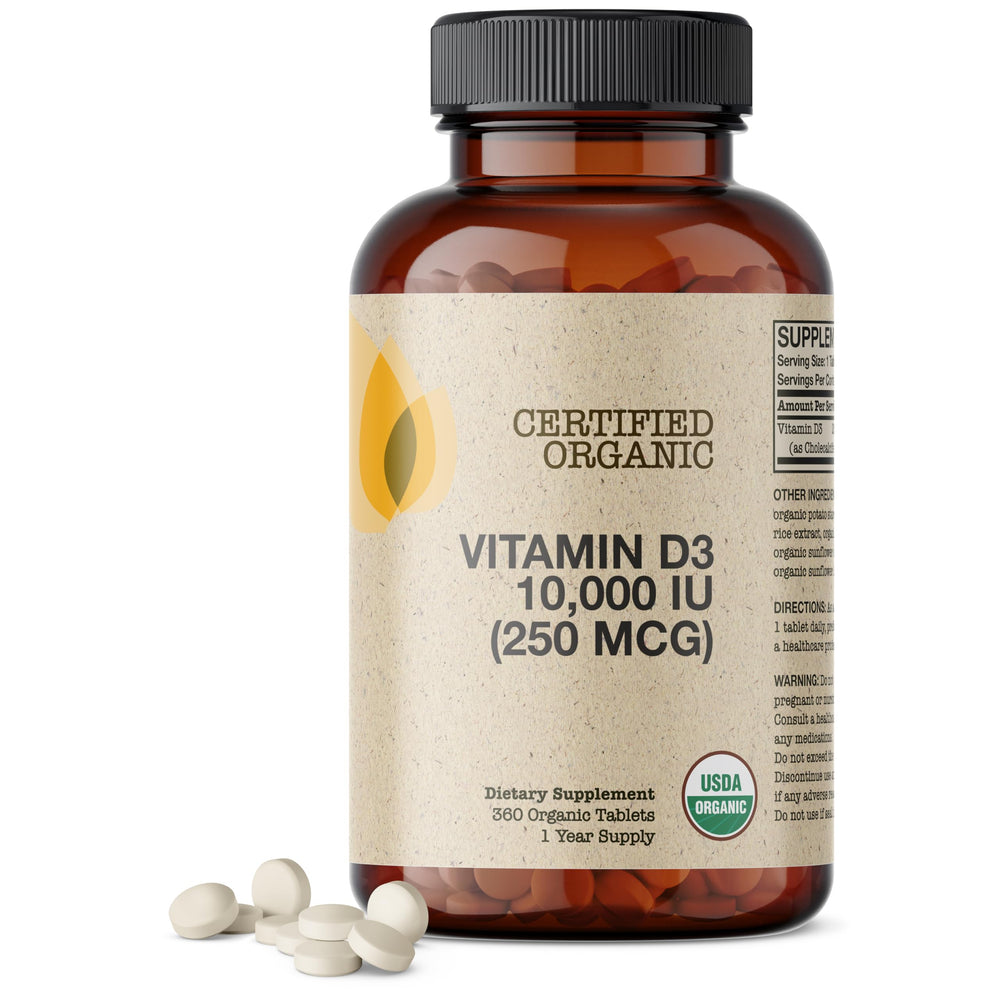 Front view of Futurebiotics Vitamin D3 10,000 IU Organic tablets bottle