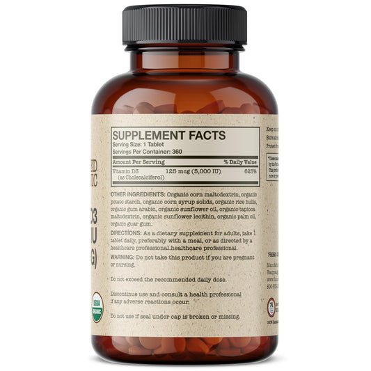 Close-up of Futurebiotics Vitamin D3 5000 IU tablets