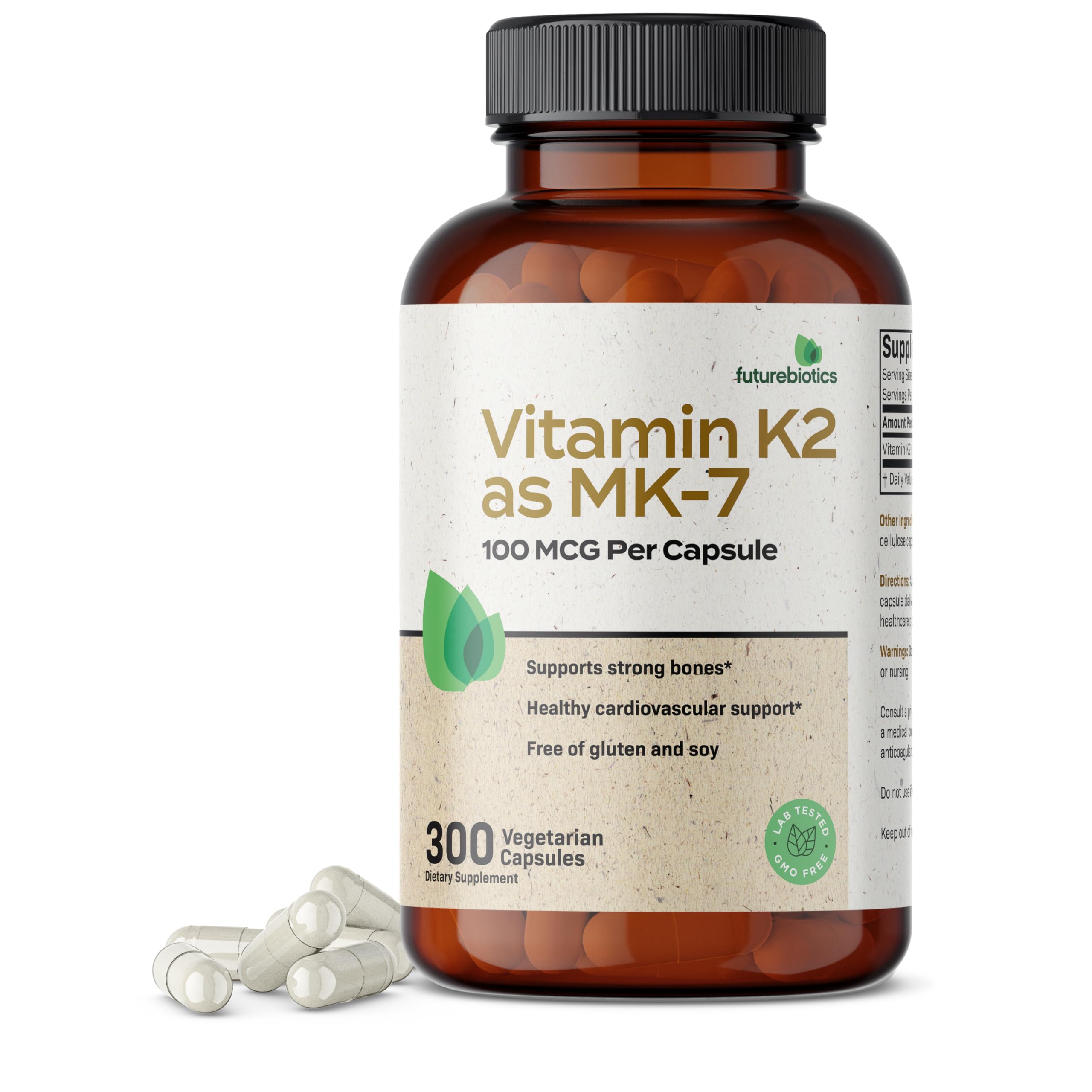 Front view of Futurebiotics Vitamin K2 as MK-7 100 mcg bottle