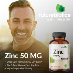 Non-GMO, gluten-free zinc 50 mg label